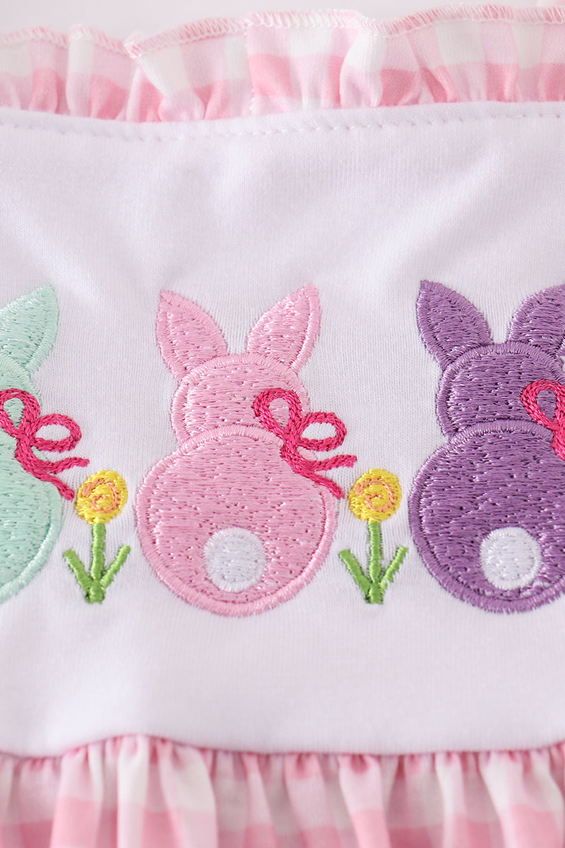 Pink Bunny Embroidery Gingham Dress