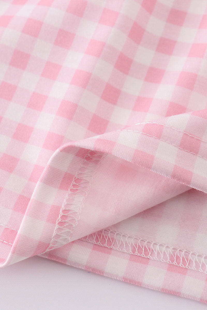 Pink Bunny Embroidery Gingham Dress