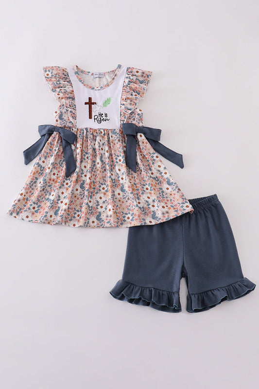 Easter Blessings He Is Risen Embroidery Girl Set
