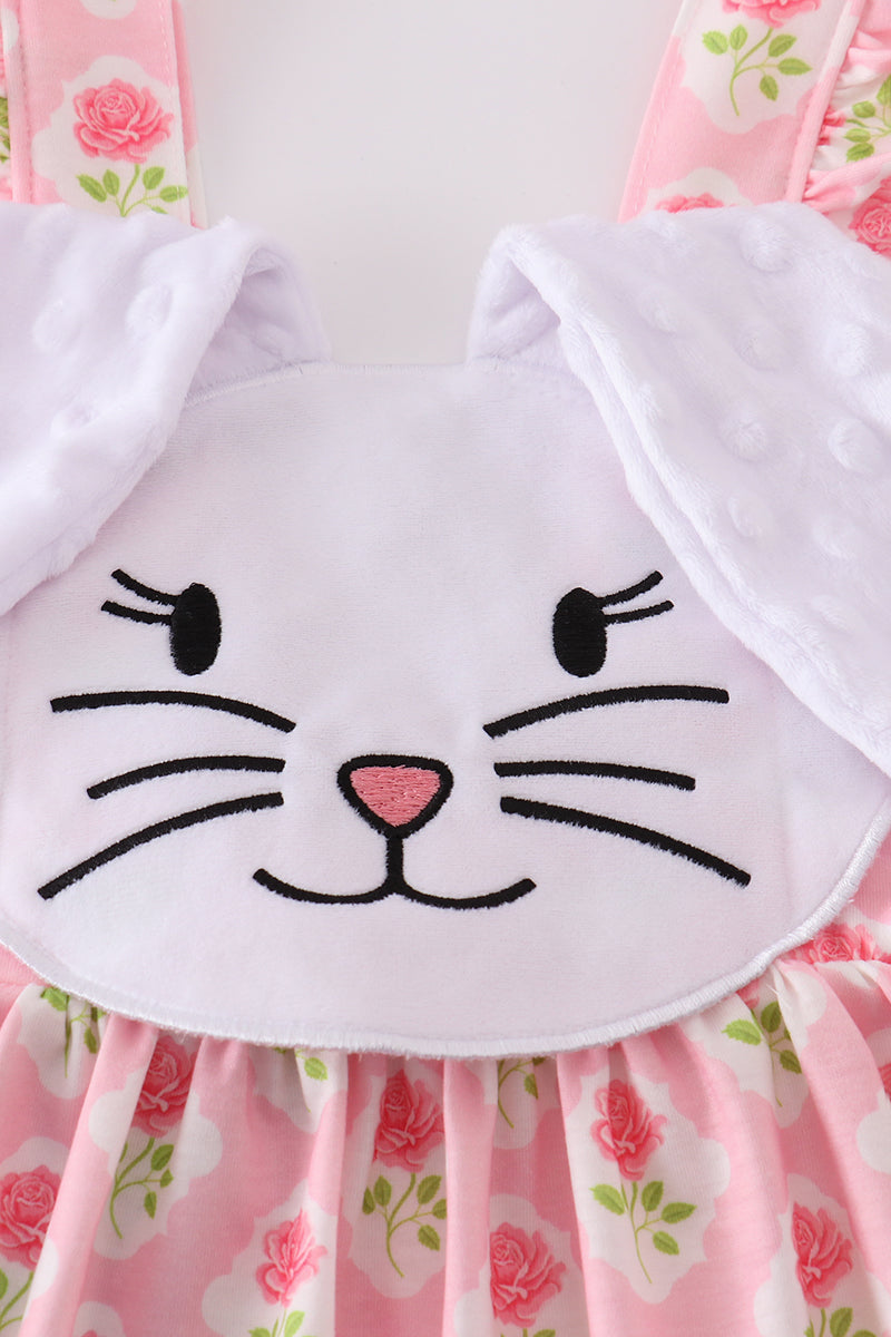 Pink Floral Bunny Applique Dress