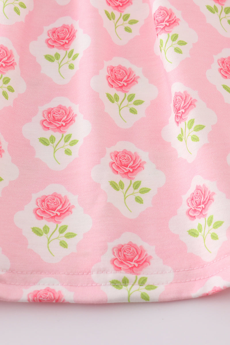 Pink Floral Bunny Applique Dress