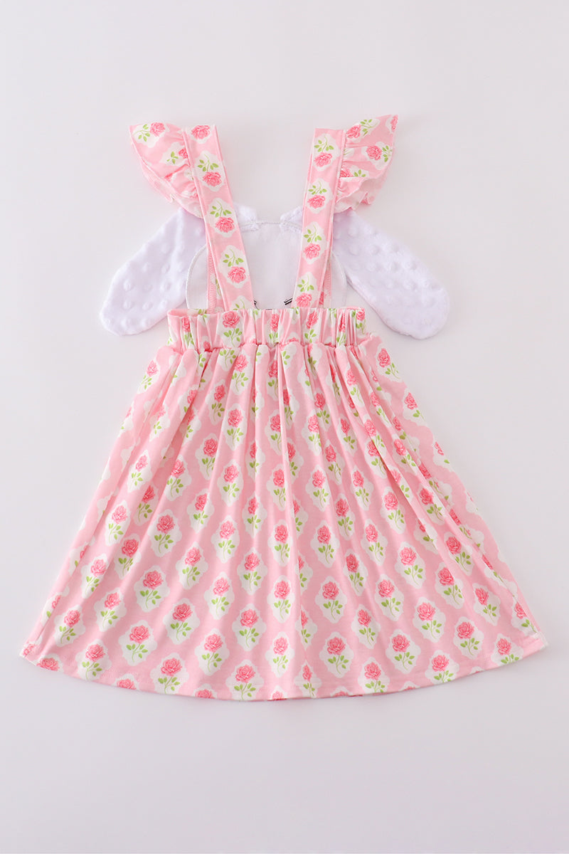 Pink Floral Bunny Applique Dress