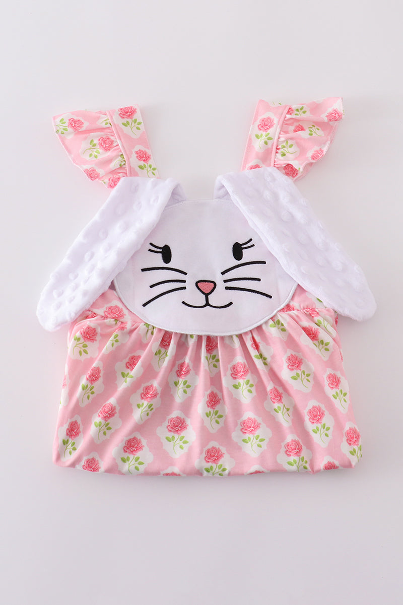 Pink Floral Bunny Applique Dress