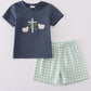Navy Sheep Cross Embroidery Boy Set