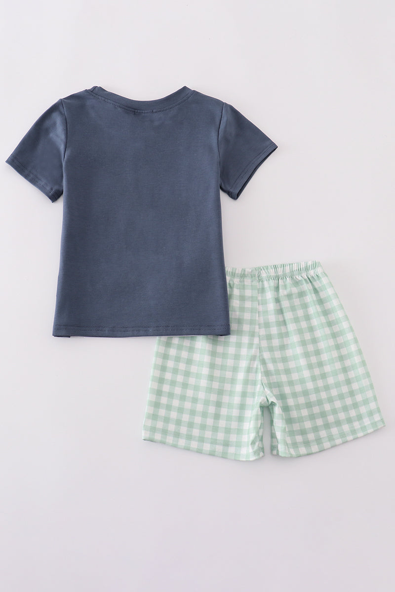 Navy Sheep Cross Embroidery Boy Set