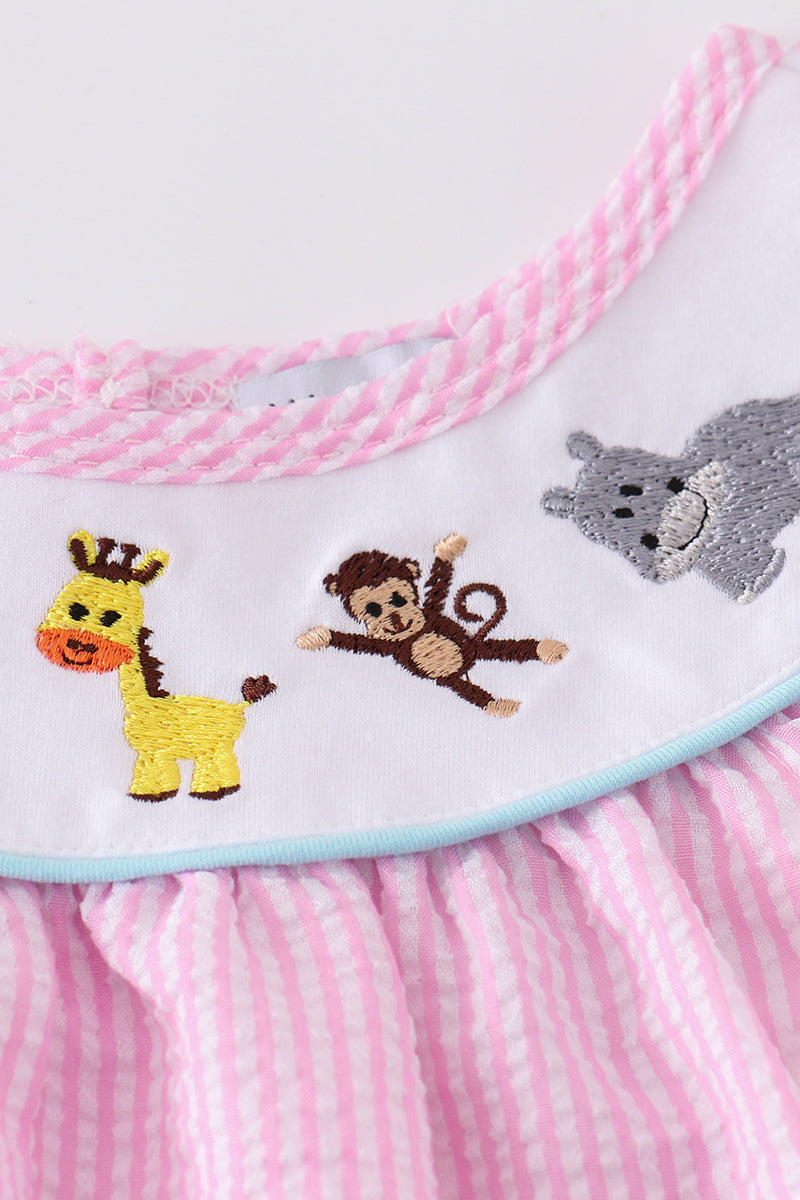 Pink Seersucker Animal Embroidery Set