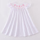 Pink Cross Embroider Smocked Dress