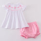 Pink Cross Embroider Smocked Bloomer Set