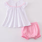 Pink Cross Embroider Smocked Bloomer Set