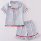 Blue Stripe Baseball Girl Pajamas Set