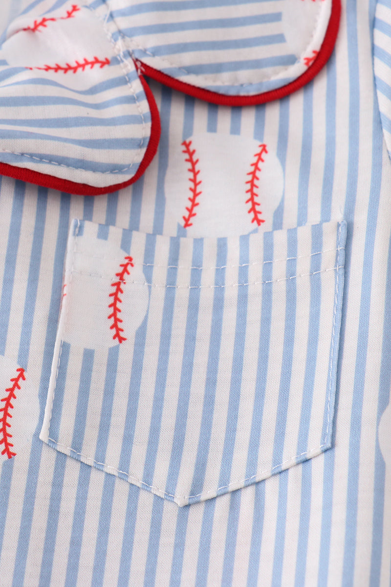 Blue Stripe Baseball Girl Pajamas Set