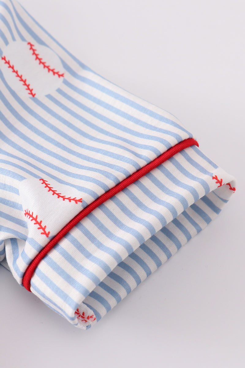 Blue Stripe Baseball Girl Pajamas Set
