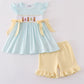 Blue Bunny Embroidery Smocked Set