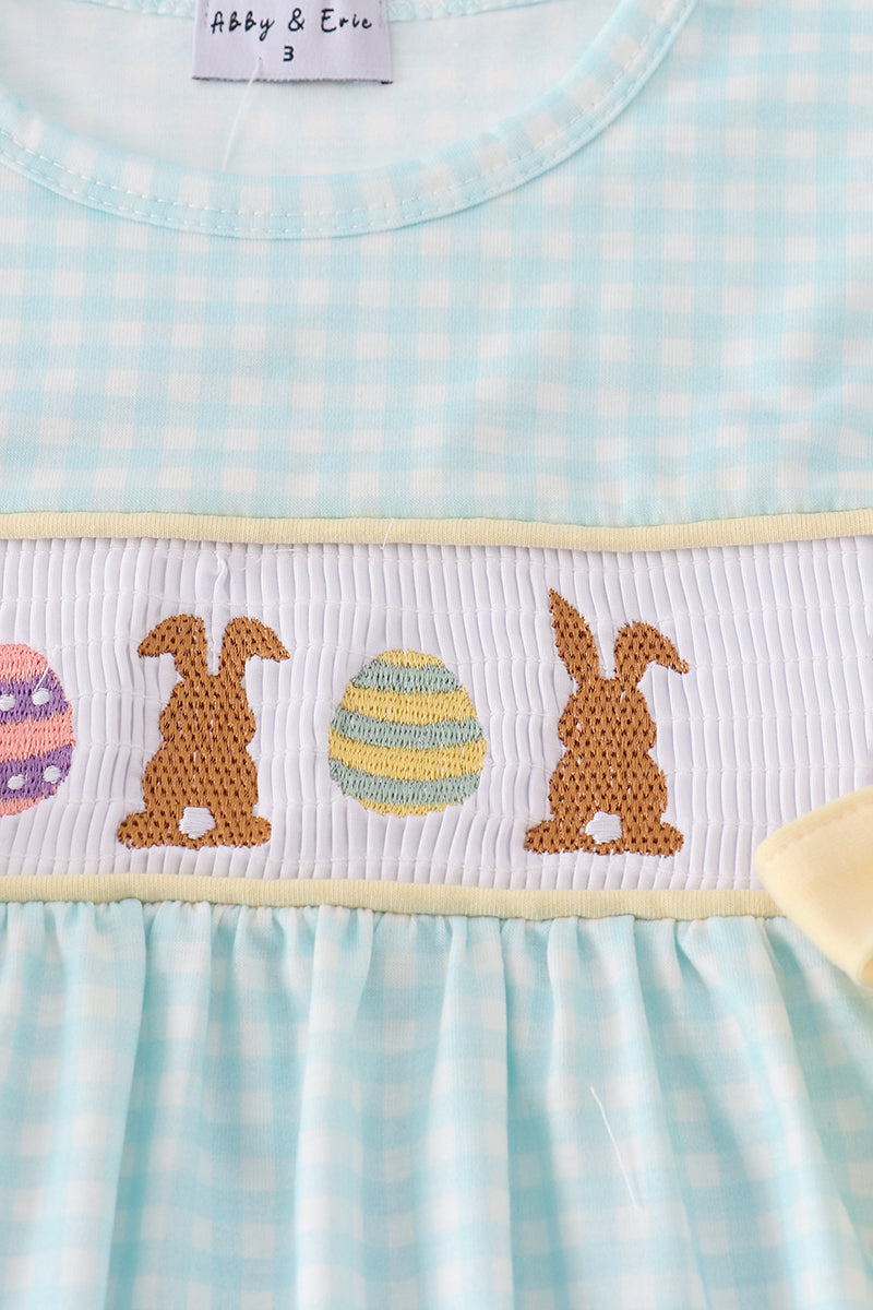 Blue Bunny Embroidery Smocked Set
