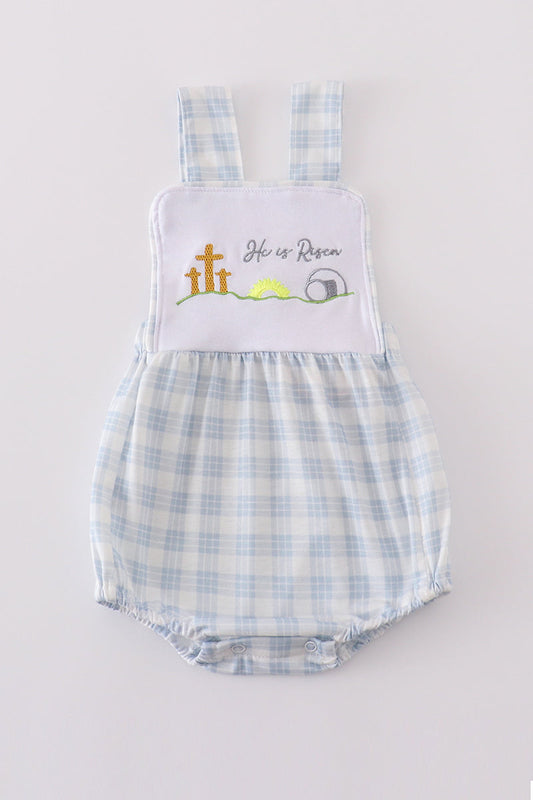 Blue Plaid He Is Risen Embroidery Bubble