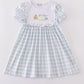 Blue Plaid He Is Risen Embroidery Dress