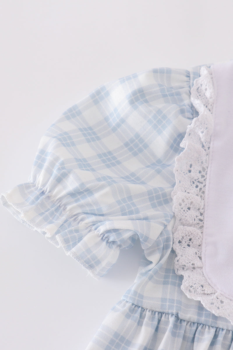 Blue Plaid He Is Risen Embroidery Dress