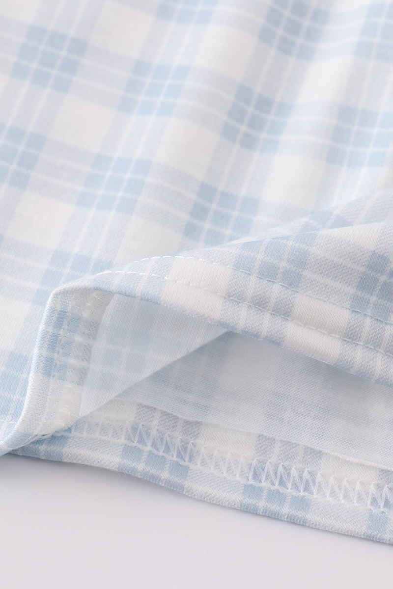 Blue Plaid He Is Risen Embroidery Dress