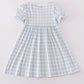 Blue Plaid He Is Risen Embroidery Dress