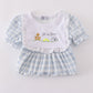 Blue Plaid He Is Risen Embroidery Dress