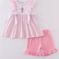 Pink Cross Embroidery Bow Set