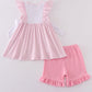 Pink Cross Embroidery Bow Set
