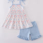 Blue Bow Lattice Print Set