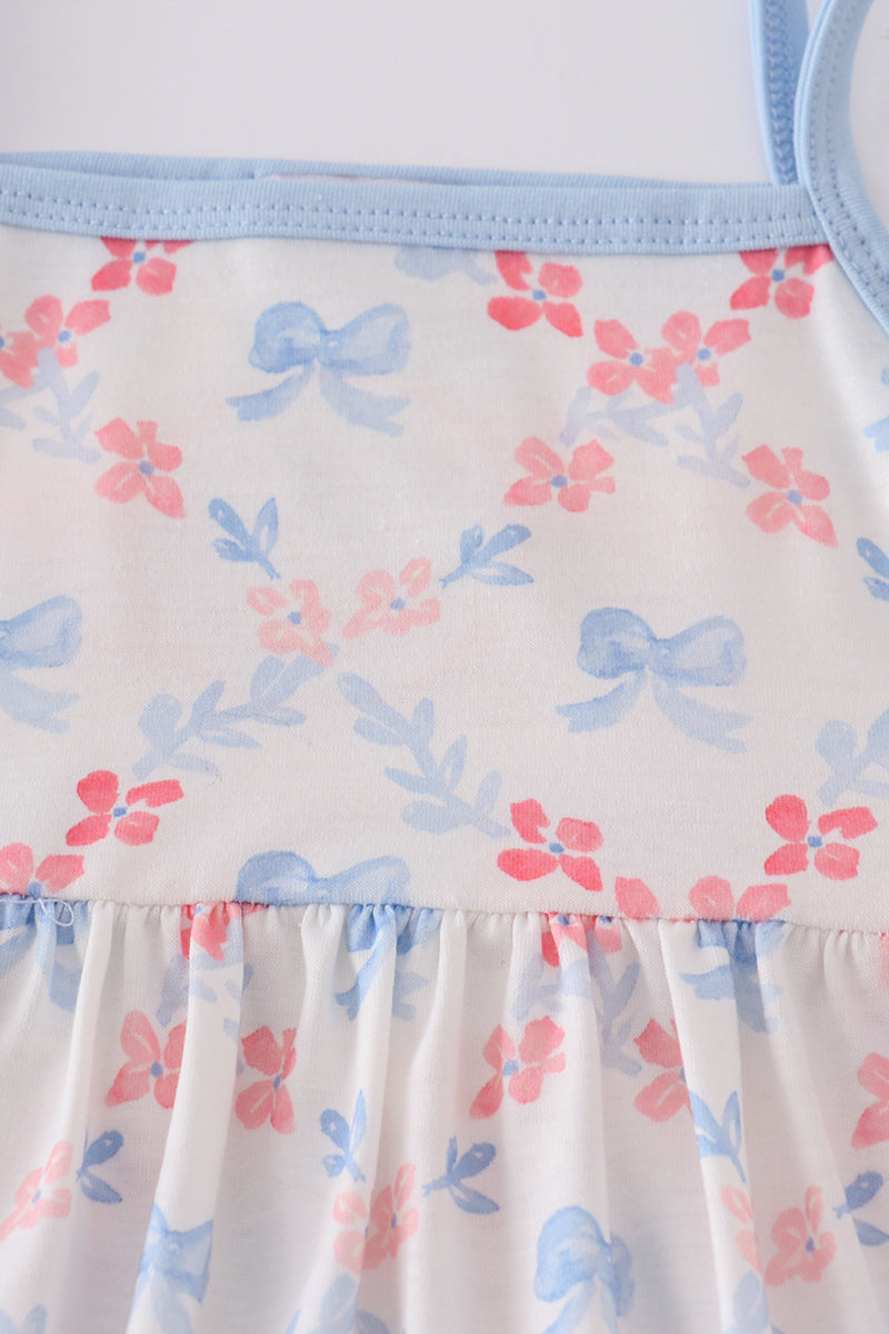Blue Bow Lattice Print Set