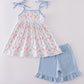 Blue Bow Lattice Print Set
