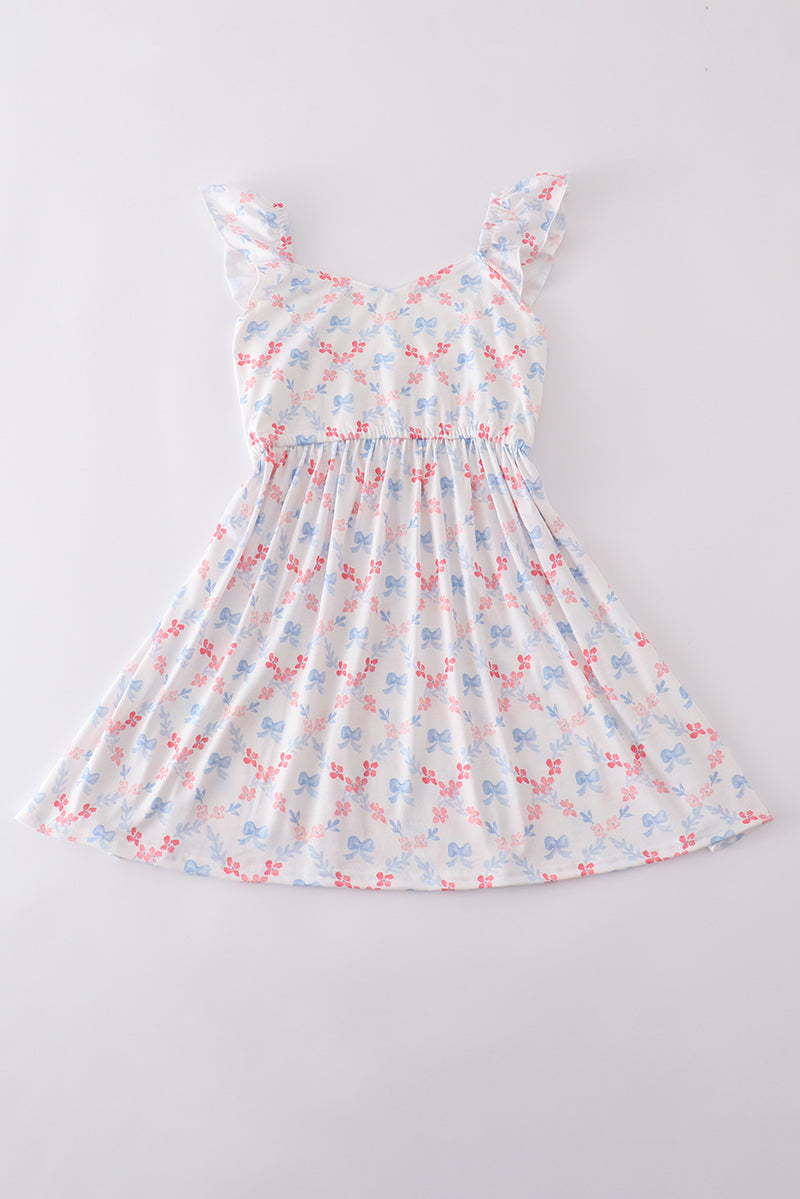 Blue Bow Lattice Print Mom & Me Dress