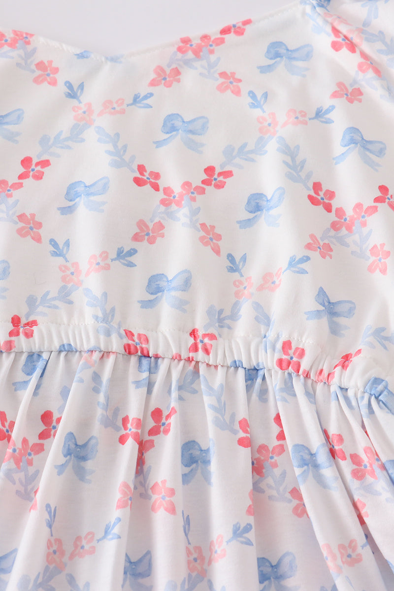 Blue Bow Lattice Print Mom & Me Dress