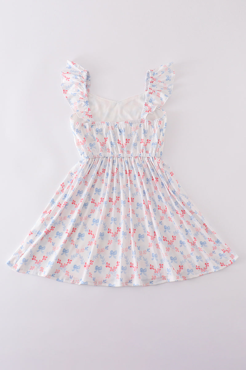 Blue Bow Lattice Print Mom & Me Dress
