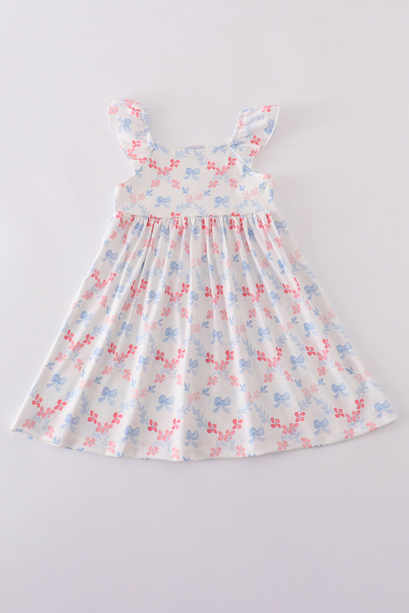 Blue Bow Lattice Print Mom & Me Dress
