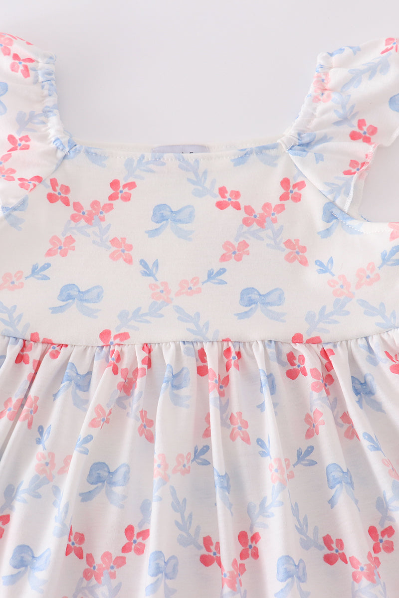 Blue Bow Lattice Print Mom & Me Dress