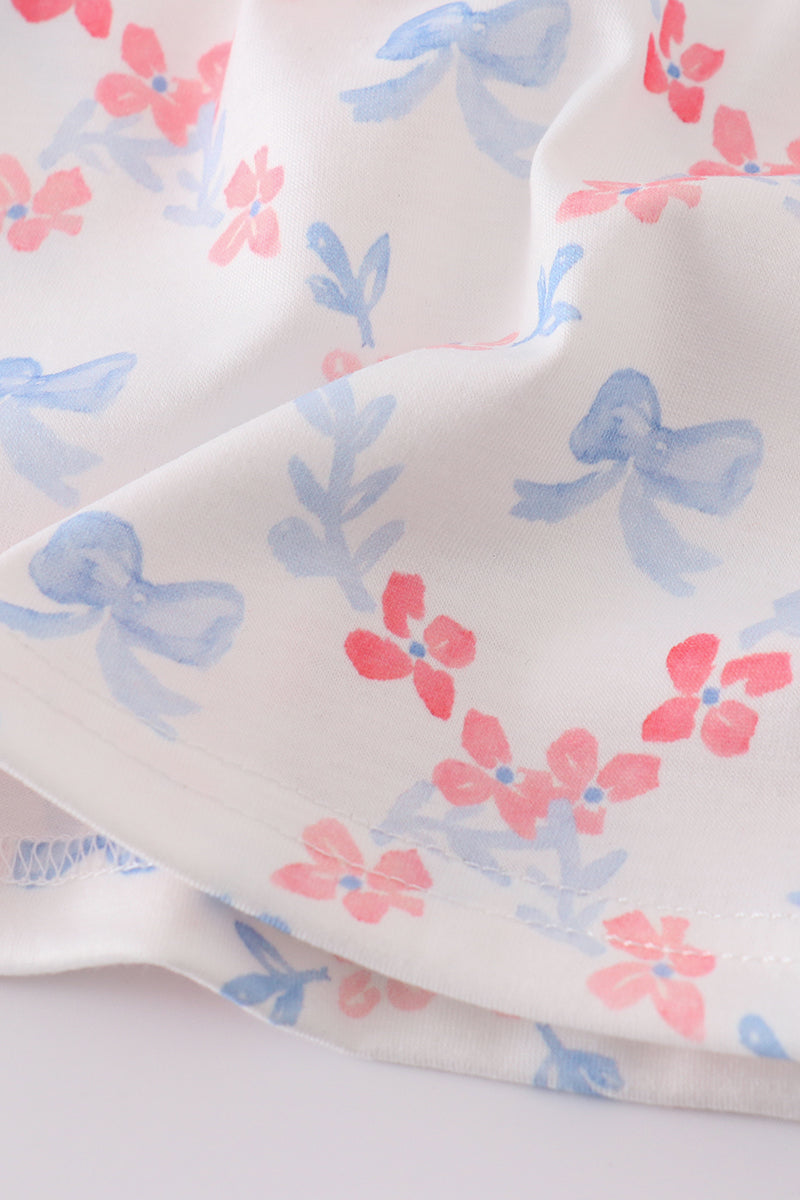 Blue Bow Lattice Print Mom & Me Dress