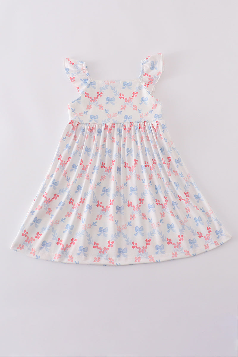 Blue Bow Lattice Print Mom & Me Dress