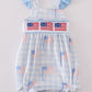 Blue Flag Embroidery Smocked Gingham Bubble