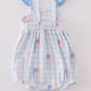 Blue Flag Embroidery Smocked Gingham Bubble