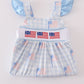 Blue Flag Embroidery Smocked Gingham Dress