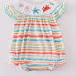 Rainbow Stripe Marine Creature Embroidery Smocked Bubble