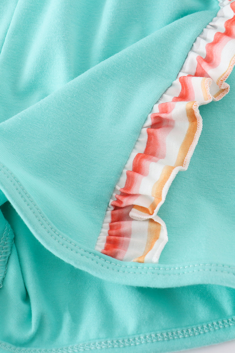 Rainbow Stripe Marine Creature Embroidery Smocked Shorts Set