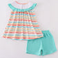 Rainbow Stripe Marine Creature Embroidery Smocked Shorts Set