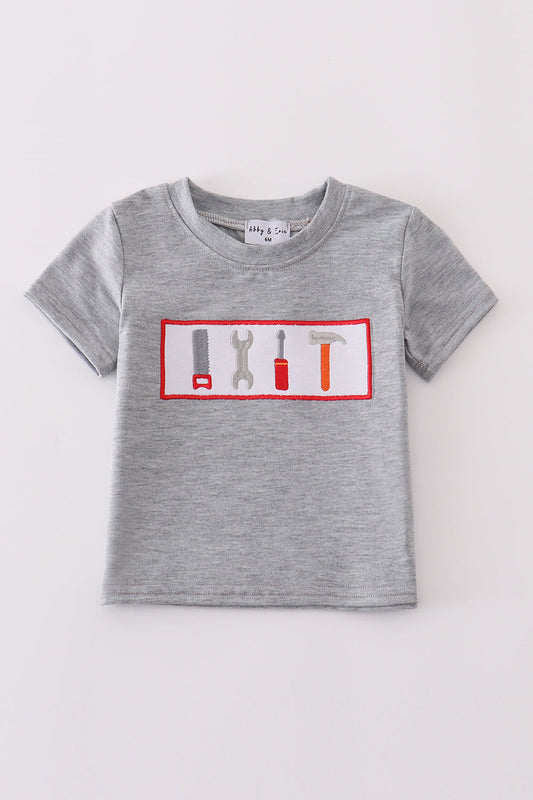 Grey Tool Embroidery Top