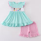 Mint Princess Embroidery Gingham Shorts Set