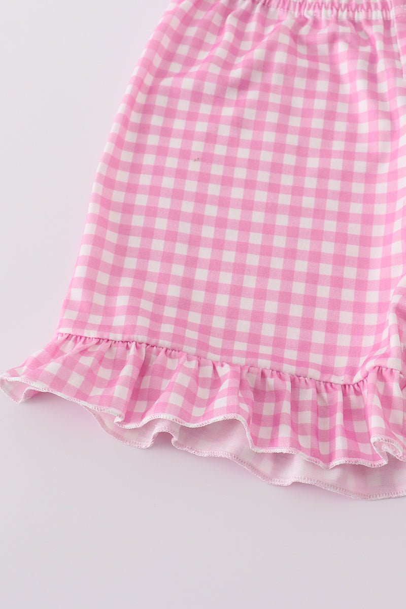 Mint Princess Embroidery Gingham Shorts Set