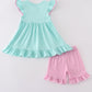 Mint Princess Embroidery Gingham Shorts Set
