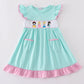 Mint Princess Embroidery Gingham Ruffle Dress