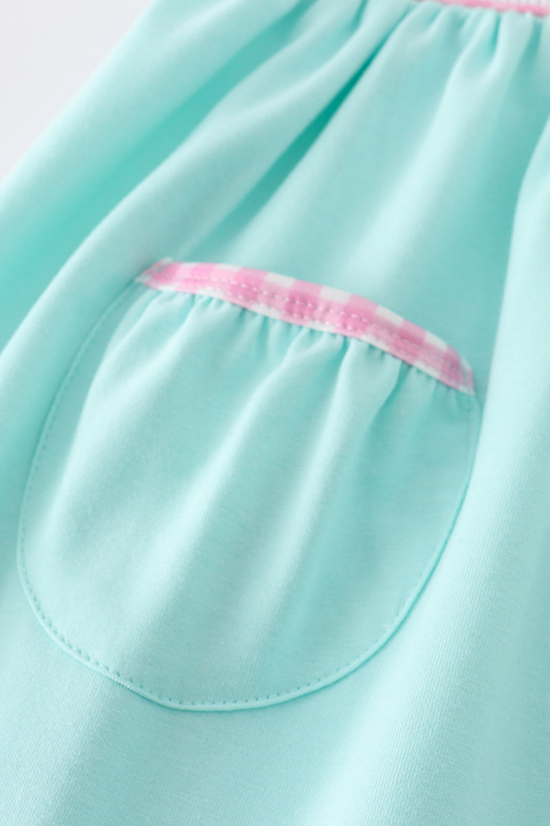 Mint Princess Embroidery Gingham Ruffle Dress