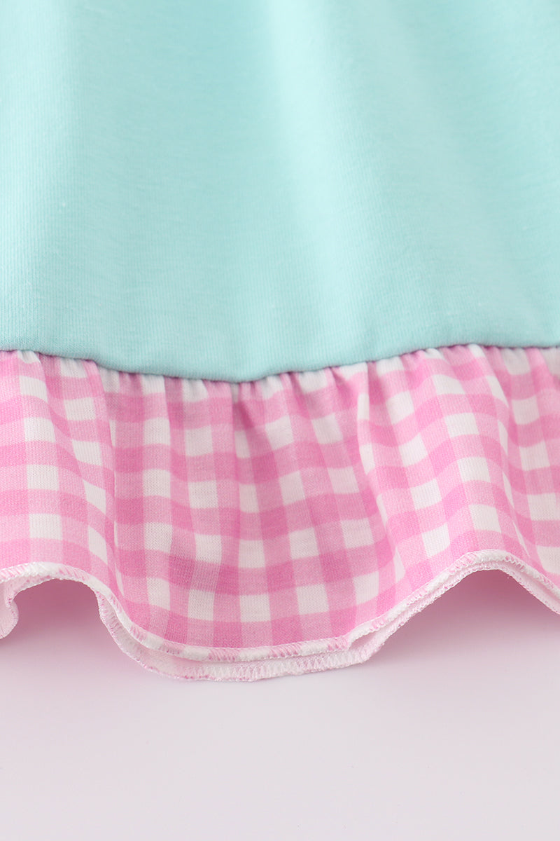 Mint Princess Embroidery Gingham Ruffle Dress