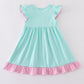 Mint Princess Embroidery Gingham Ruffle Dress